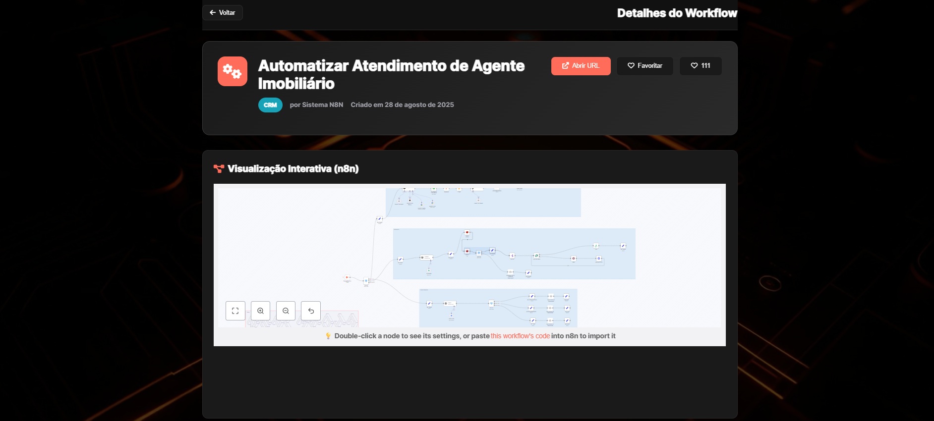 Tela de detalhes do workflow mostrando o código JSON